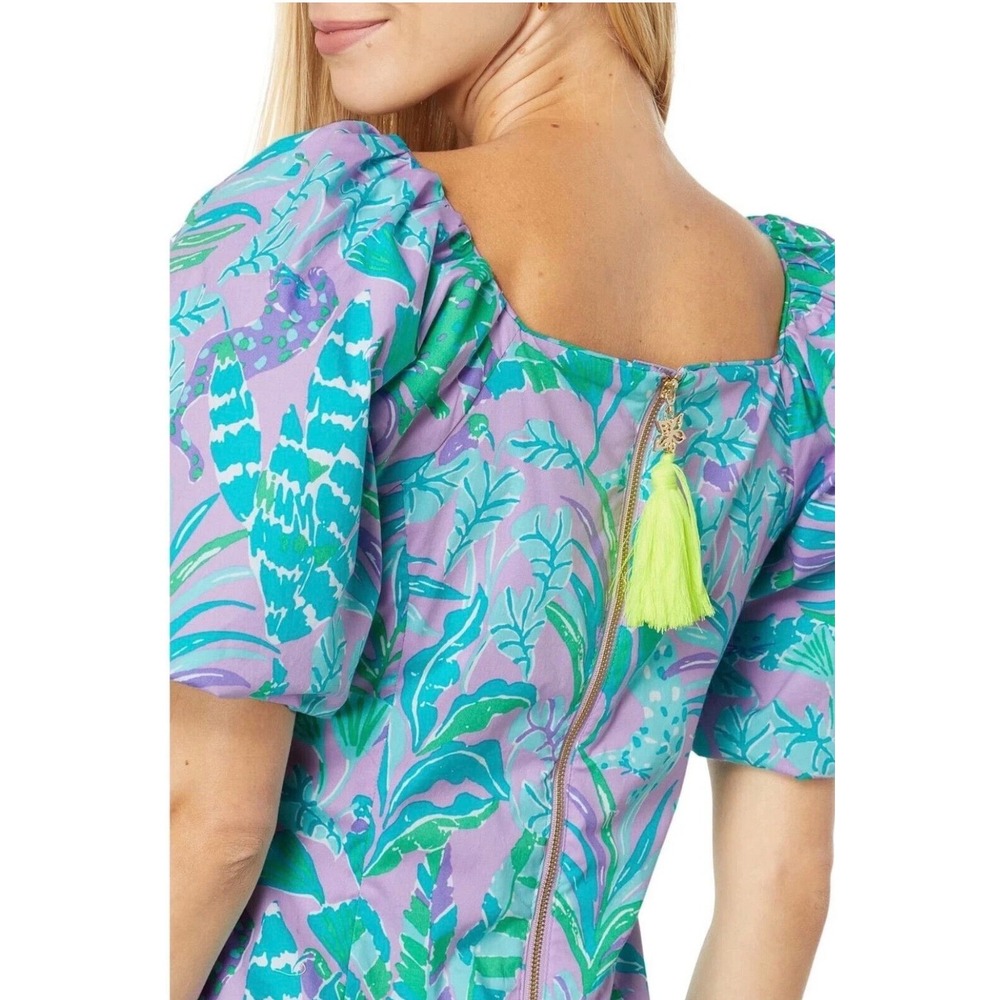 Lilly Pulitzer Lettie Mini Dress Puff Sleeve On the Chase Purple Iris 8 NWT $198 - Picture 3 of 15